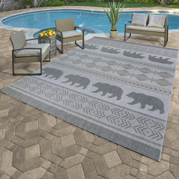 Gertmenian Paseo Orin Ash Gray Rustic Bear Indoor/Outdoor Flatweave